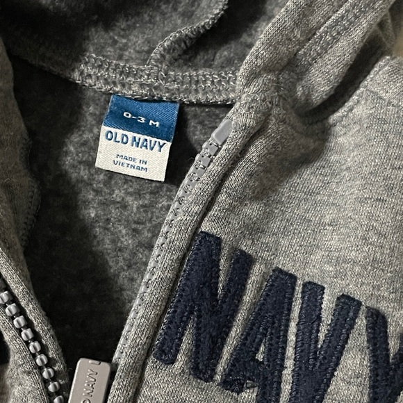 Kids- (3-6M) Old Navy Gray Hoodie and Blue Pants Set with Green Beanie - Picture 4 of 4